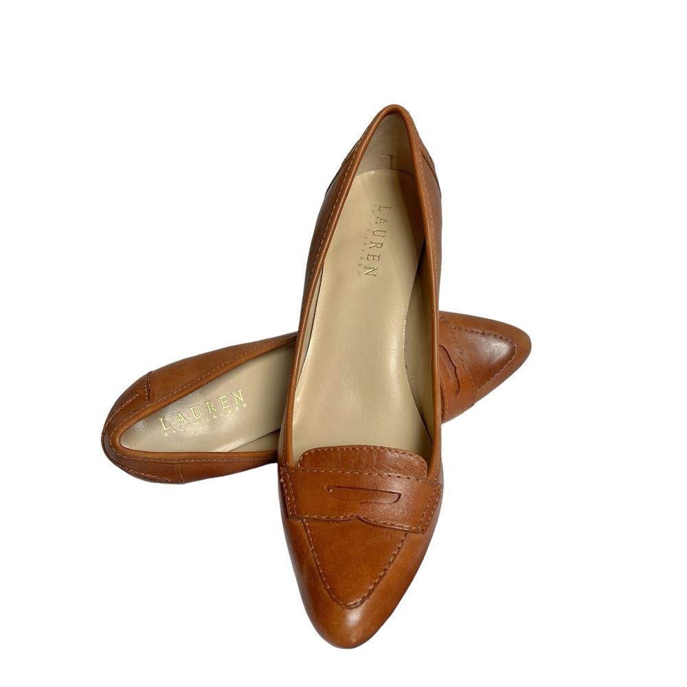 LAUREN Ralph Lauren burnished leather loafer pumps, deep tan size 7.5